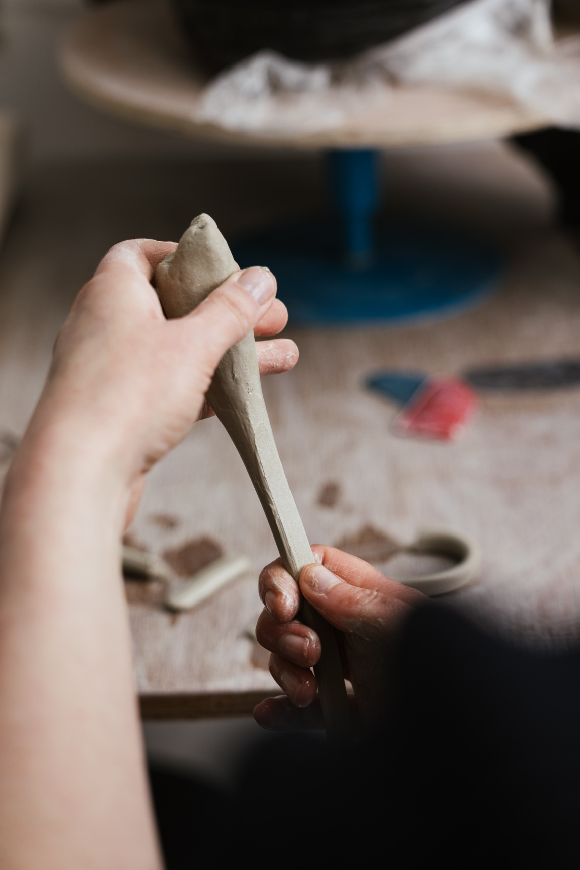 Harewood pulling clay handle. Photography by Jo Crawford 