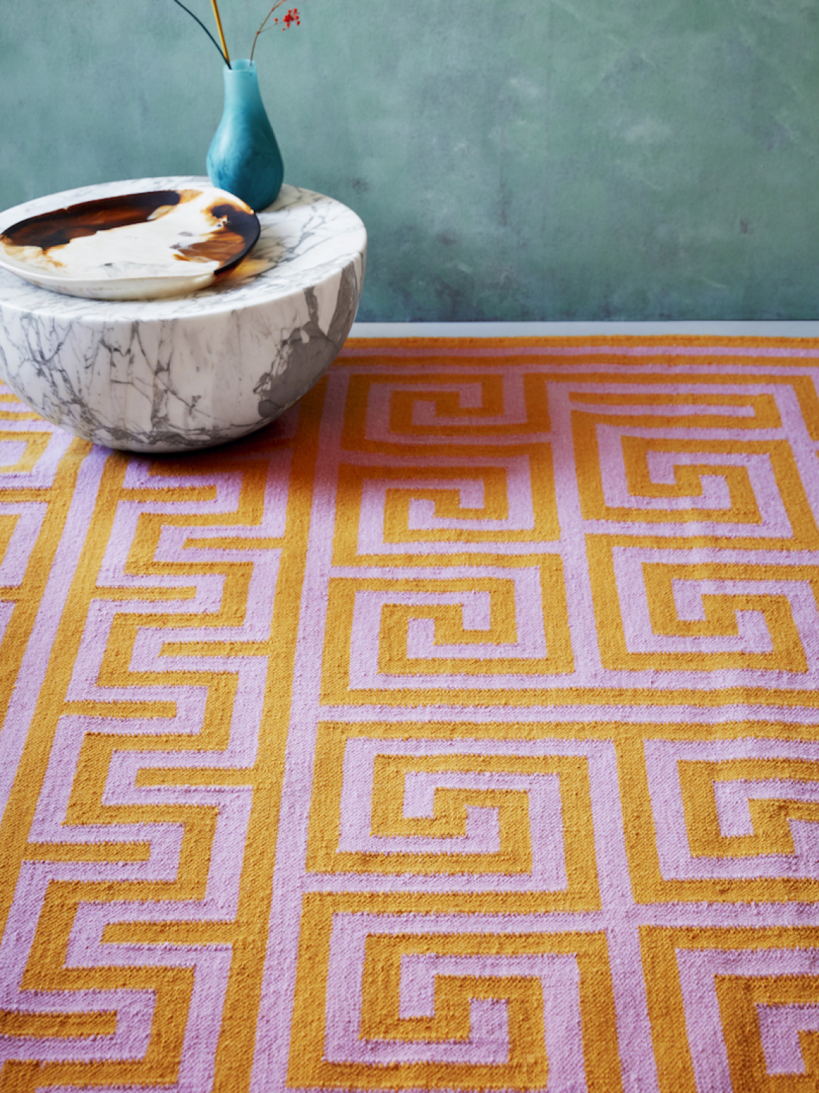 Adam Nathaniel Furman x FLOOR_STORY, Meandros Orange hand woven rug in New Zealand wool.