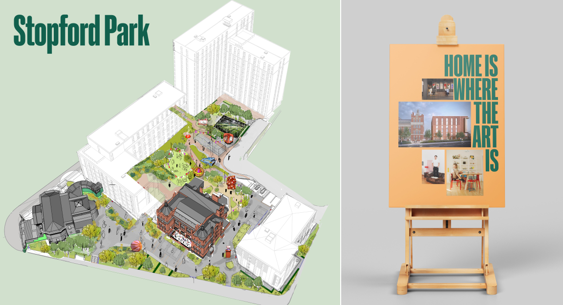 Detailed landscape plan of Stopford Park, highlighting community spaces and artistic installations.