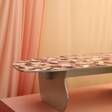 Aluminium table with Totomoxtle marquetry - Fernando Laposse