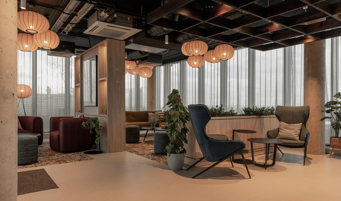 Sophisticated lounge area featuring modern seating and elegant lighting at The Place, Nottingham’s new PBSA scheme.